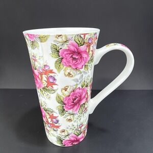 Kent Pottery Large Tall Floral Mug Pink Rose Fuchsia Ceramic Tea Coffee Cup VTG